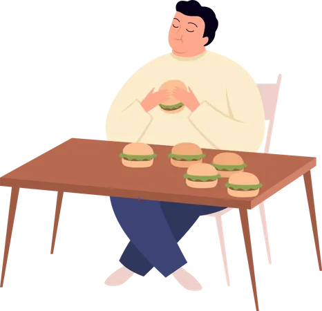 Man with unhealthy food addiction  Illustration