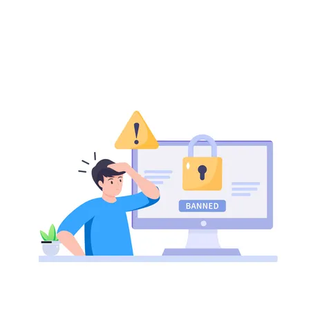 Man With User Stopping Email Harassment With Big Lock  Illustration