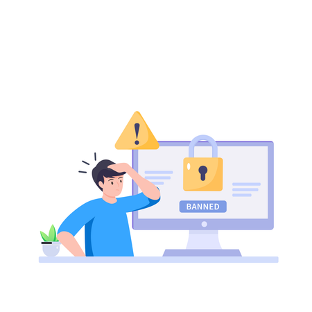 Man With User Stopping Email Harassment With Big Lock  Illustration