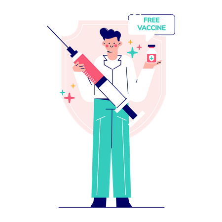 Man with vaccine  イラスト