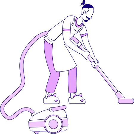 Man With Vacuum Cleaner Semi Flat Color Vector Character Standing Figure Full Body Person On White Guy Cleaning Floor At Home Simple Cartoon Style Illustration For Web Graphic Design And Animation Illustration