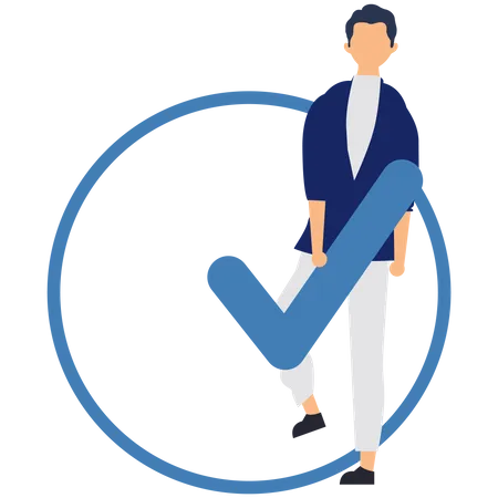 Man with verified sign  Illustration