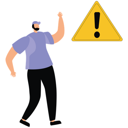 Man with warning sign  Illustration