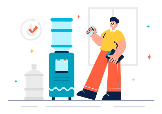 Man with water dispenser machine  Illustration