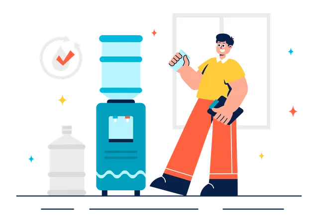 Man with water dispenser machine  Illustration