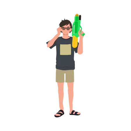 Man with Water Gun  Illustration