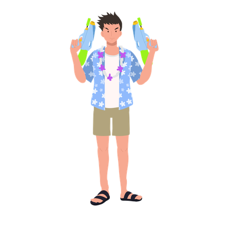 Man with Water Gun  Illustration