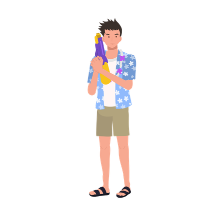 Man with Water Gun  Illustration