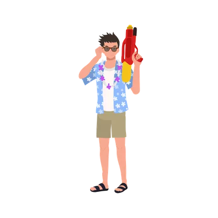 Man with Water Gun  Illustration