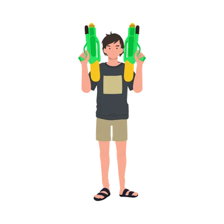 Man with Water Gun  Illustration