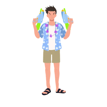 Man with Water Gun  Illustration