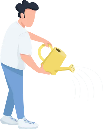 Man with watering pot Illustration