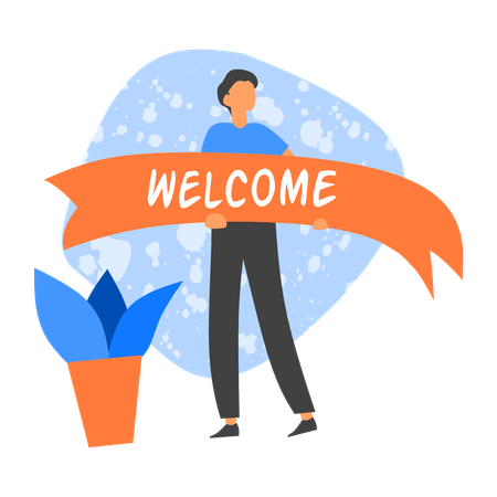 Man with welcome banner  Illustration