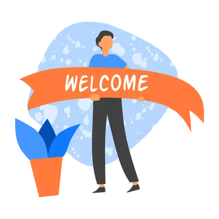 Man with welcome banner  Illustration