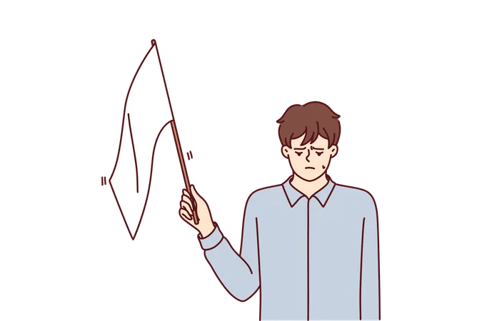 Man with white flag gives up  Illustration