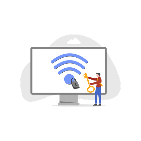 Man with Wifi encryption  Illustration