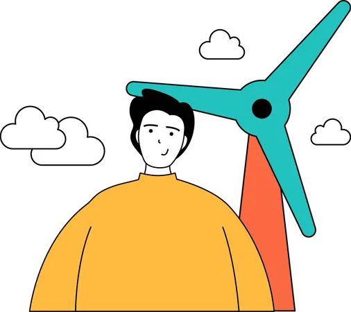 Man with windmill  Illustration