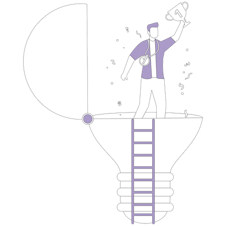 Man with winner's cup in open light bulb  Illustration