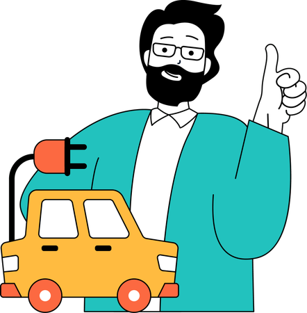 Man with with eco car  Illustration