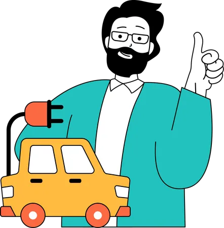 Man with with eco car  Illustration