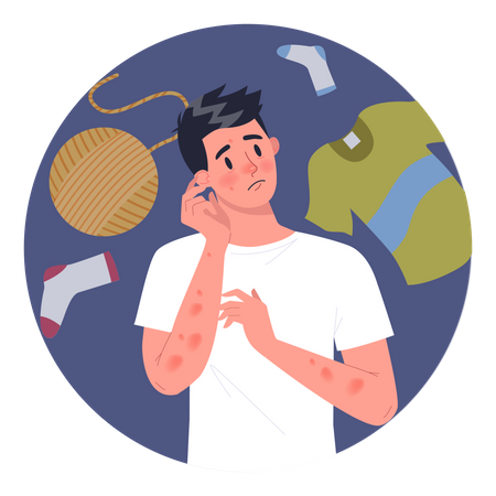 Man with wool or textile allergy Illustration