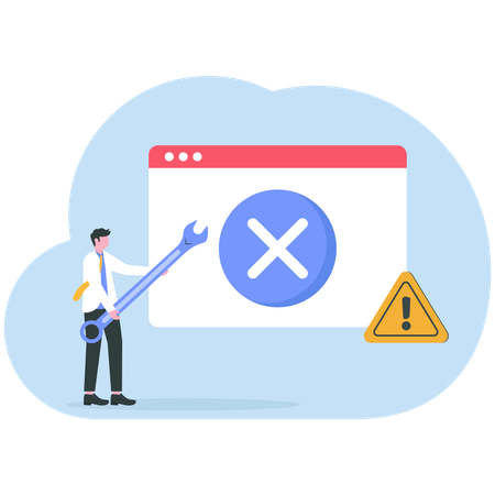 Man with wrench repairing  computer  Illustration