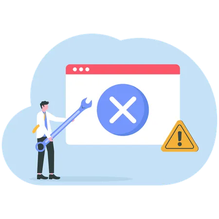 Man with wrench repairing  computer  Illustration