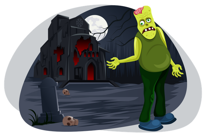 Man with zombie costume walking Illustration