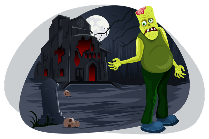 Man with zombie costume walking  Illustration