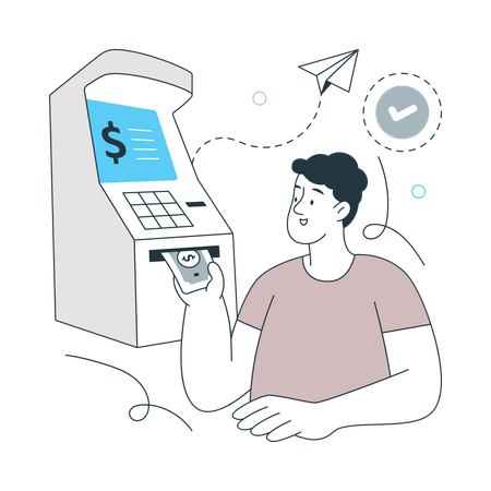 Man Withdrawing cash money  Illustration