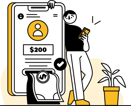 Illustration Of A Man Withdrawing Cash Using His Smartphone With This Illustration We Offer A Visually Appealing Solution To Simplify And Enhance The Payment Experience For Customers Through Clear And Intuitive Illustrations We Communicate Different Payment Methods Processes And Options In A Clear And Engaging Way Illustration