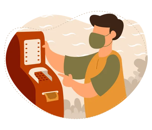 Man withdrawing money from ATM machine Illustration