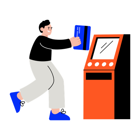ATM取引をする男性  イラスト