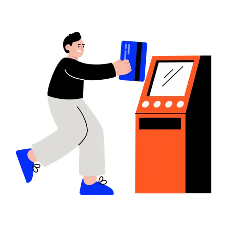 ATM取引をする男性  イラスト