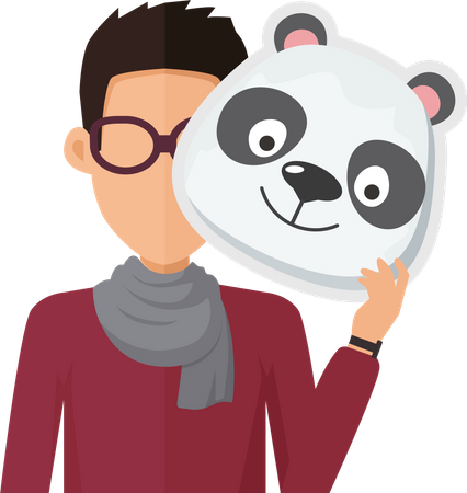 Man Without Face in Glasses with Panda Mask  Illustration