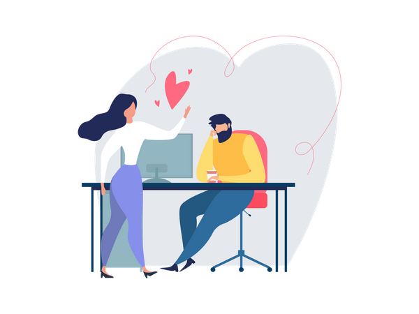 Man Woman Flirt Love Relationship at Work  Illustration