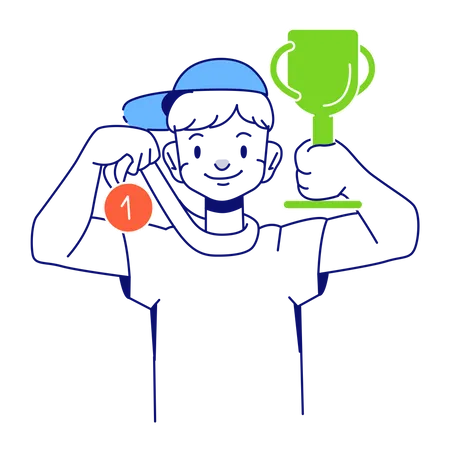 Man won a trophy and a medal  Illustration