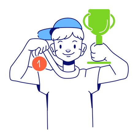 Man won a trophy and a medal  일러스트레이션