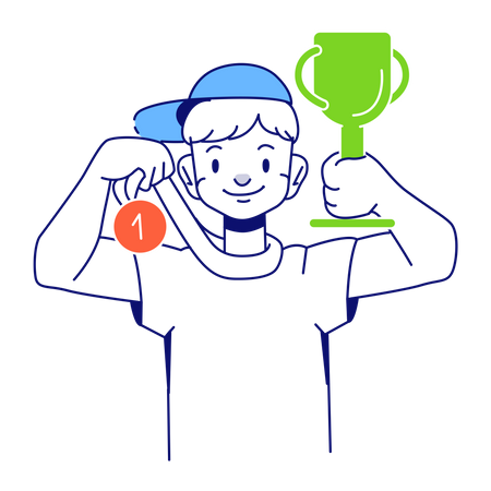 Man won a trophy and a medal  Illustration