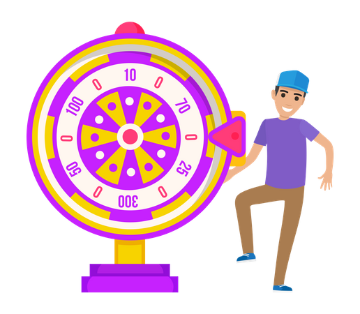 Man won at wheel of fortune  イラスト
