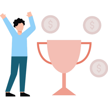 Man won Business Achievement Trophy  Illustration