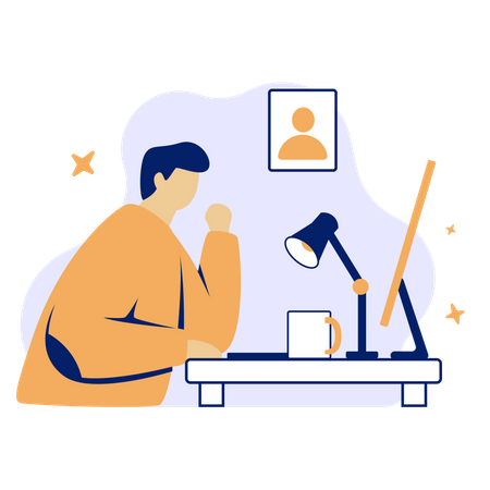 Man Work From Home Illustration