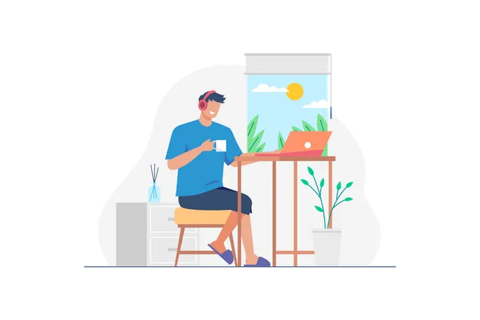 Man Work From Home  Illustration