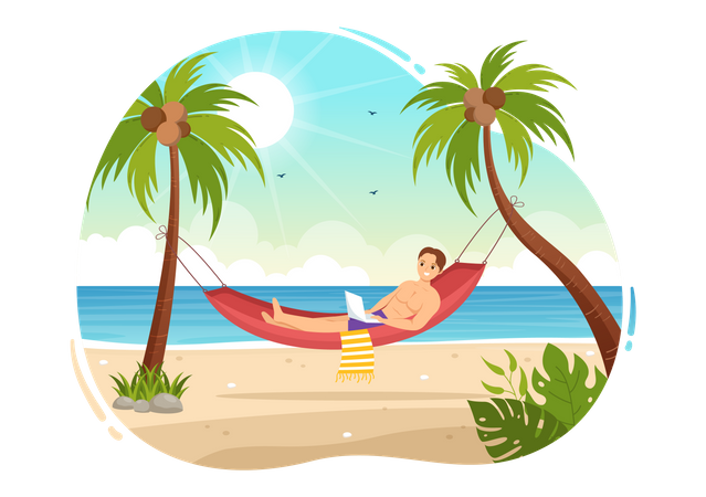 Man Work From Swimming Pool  Illustration