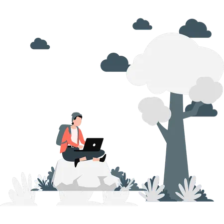 Man work in forest  Illustration