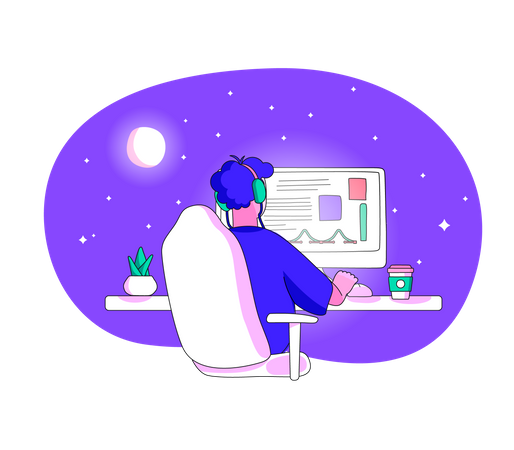 Man work late at night  Illustration