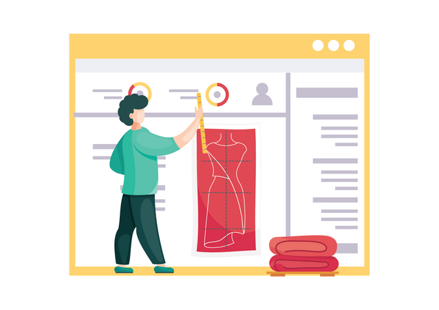 Man work on measurement of dress design  Illustration