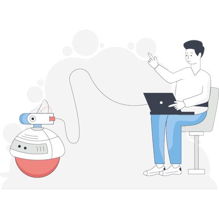 Man work with robot  Illustration