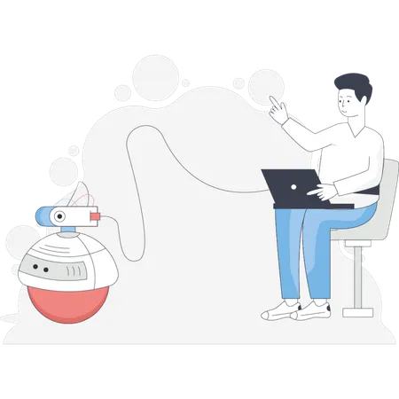 Man work with robot  Illustration