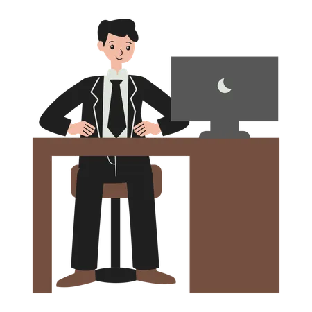Man worker at computer desk  Illustration